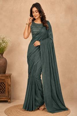women   s turquoise designer embroidered blouse party wear & festive saree 1
