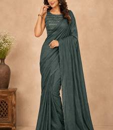 women   s turquoise designer embroidered blouse party wear & festive saree