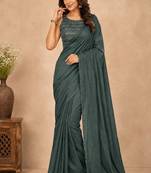 women   s turquoise designer embroidered blouse party wear & festive saree