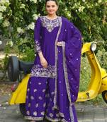 Purple sequins embroidered chinon stitched salwar kameez