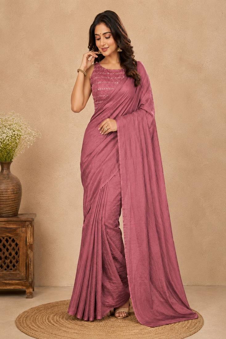 women   s peach designer embroidered blouse party wear & festive saree