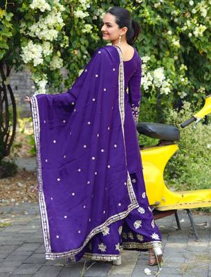 Purple sequins embroidered chinon stitched salwar kameez 3