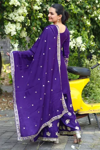 Purple sequins embroidered chinon stitched salwar kameez