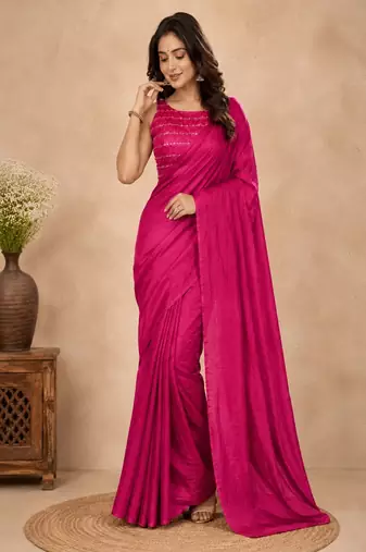 women   s pink designer embroidered blouse party wear & festive saree