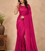 women   s pink designer embroidered blouse party wear & festive saree