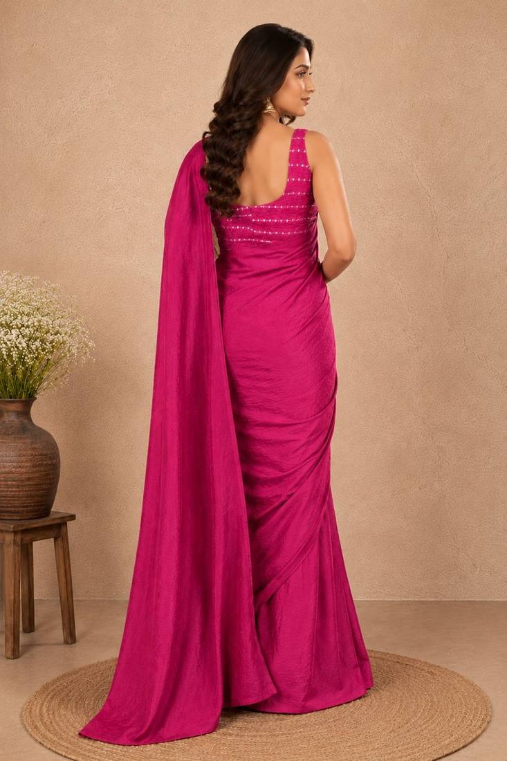 women   s pink designer embroidered blouse party wear & festive saree