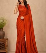 women   s rust designer embroidered blouse party wear & festive saree