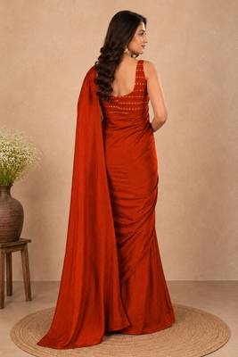 women   s rust designer embroidered blouse party wear & festive saree 2
