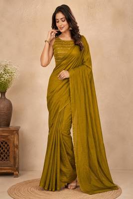 women   s mehendi designer embroidered blouse party wear & festive saree 1
