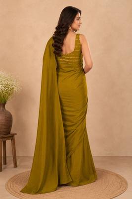 women   s mehendi designer embroidered blouse party wear & festive saree 2