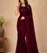 women   s maroon designer embroidered blouse party wear & festive saree
