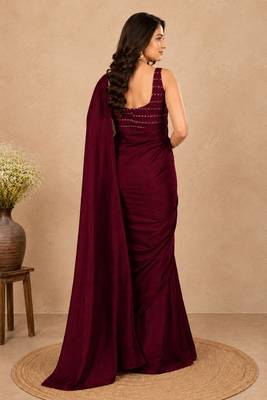 women   s maroon designer embroidered blouse party wear & festive saree 2