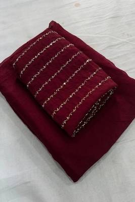 women   s maroon designer embroidered blouse party wear & festive saree 5
