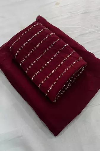 women   s maroon designer embroidered blouse party wear & festive saree