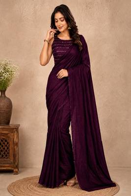 women   s dark_purple designer embroidered blouse party wear & festive saree 1