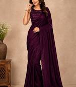women   s dark_purple designer embroidered blouse party wear & festive saree
