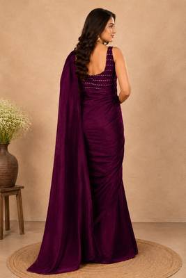 women   s dark_purple designer embroidered blouse party wear & festive saree 2