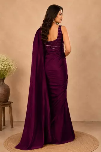 women   s dark_purple designer embroidered blouse party wear & festive saree