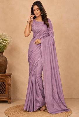 women   s lavender designer embroidered blouse party wear & festive saree 1