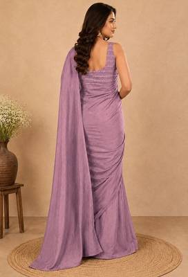 women   s lavender designer embroidered blouse party wear & festive saree 2