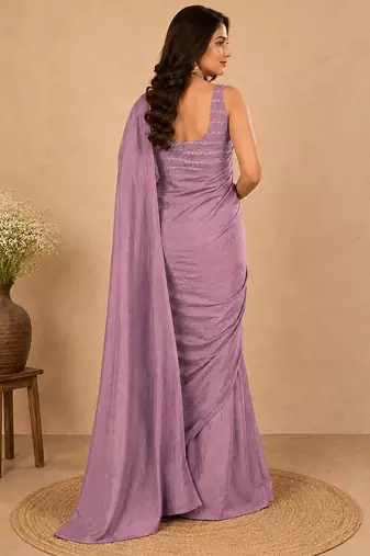 women   s lavender designer embroidered blouse party wear & festive saree