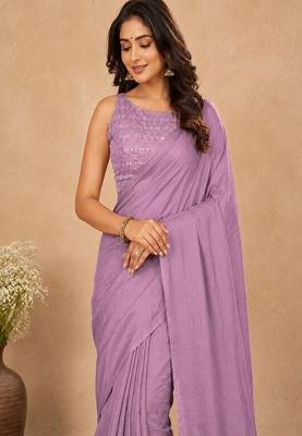 women   s lavender designer embroidered blouse party wear & festive saree 3