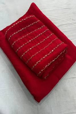 women   s red designer embroidered blouse party wear & festive saree 5