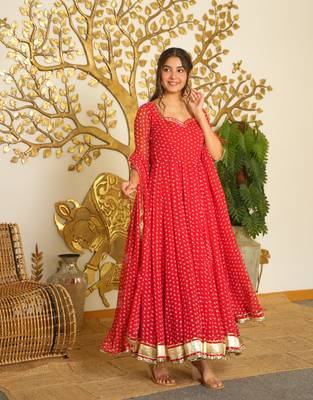 Navy georgette readymade anarkali suit with bandhej work 1