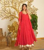 Navy georgette readymade anarkali suit with bandhej work