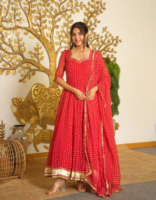 Navy georgette readymade anarkali suit with bandhej work 3