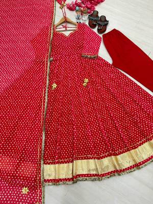 Navy georgette readymade anarkali suit with bandhej work 4