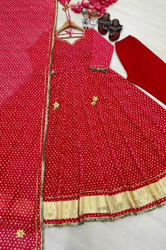 Navy georgette readymade anarkali suit with bandhej work