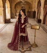 Maroon silk blend readymade suit with embroidery & sequence work