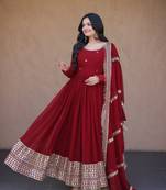 Maroon georgette readymade anarkali suit with embroidery & sequence work