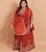 Maroon embroidered velvet kurta palazzo set with dupatta