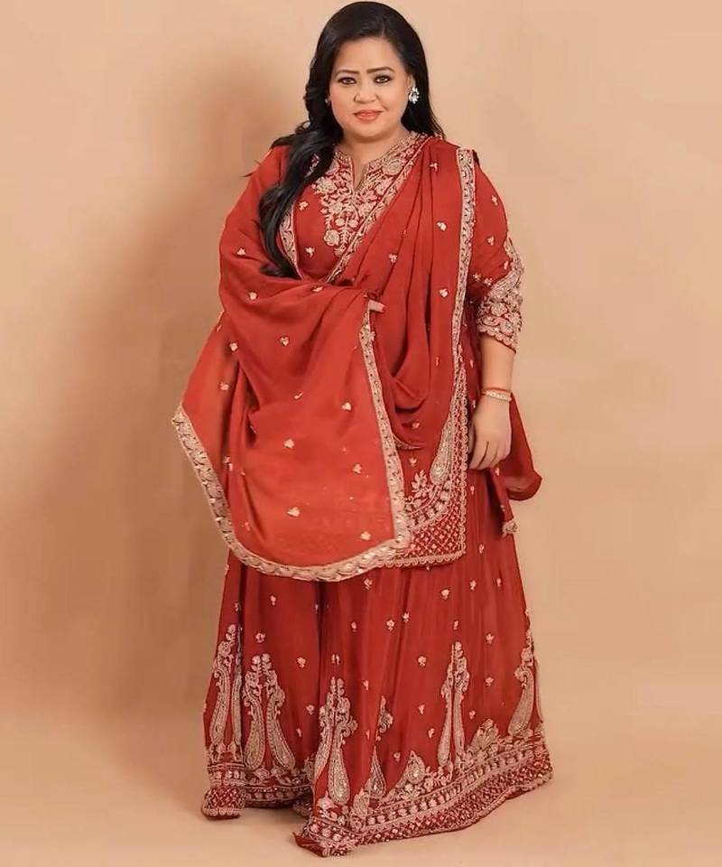 Maroon embroidered velvet kurta palazzo set with dupatta