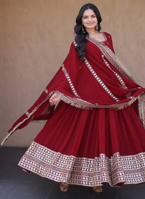 Maroon georgette readymade anarkali suit with embroidery & sequence work 3