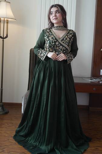 Mehendi vichitra readymade anarkali suit with embroidery & beads work