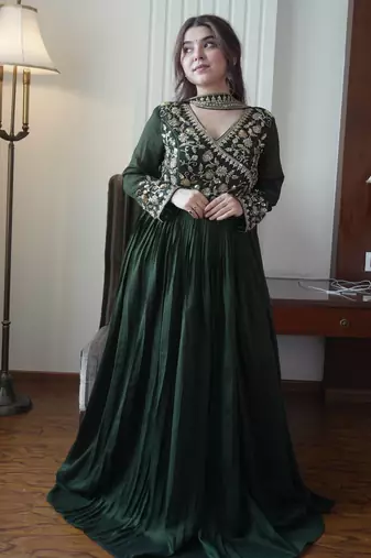Mehendi vichitra readymade anarkali suit with embroidery & beads work