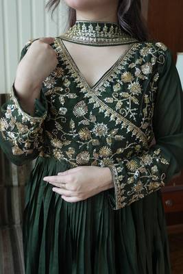 Mehendi vichitra readymade anarkali suit with embroidery & beads work 2