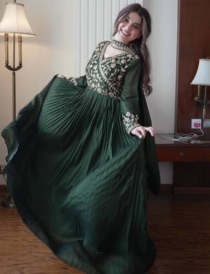 Mehendi vichitra readymade anarkali suit with embroidery & beads work 3