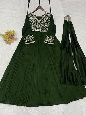 Mehendi vichitra readymade anarkali suit with embroidery & beads work 4