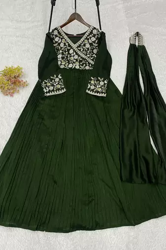 Mehendi vichitra readymade anarkali suit with embroidery & beads work