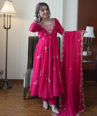 Rani georgette readymade anarkali suit with embroidery & sequence work 1