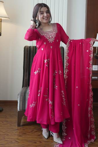 Rani georgette readymade anarkali suit with embroidery & sequence work