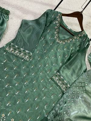 Sea green silk blend readymade suit with embroidery & sequence work 2