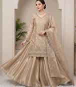 Cream silk blend readymade suit with embroidery & sequence work