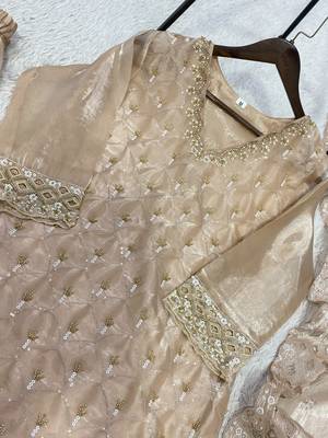Cream silk blend readymade suit with embroidery & sequence work 2