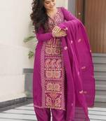Purple chinon readymade suit with zari & thread embroidered work