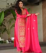 Rani chinon readymade suit with zari & thread embroidered work